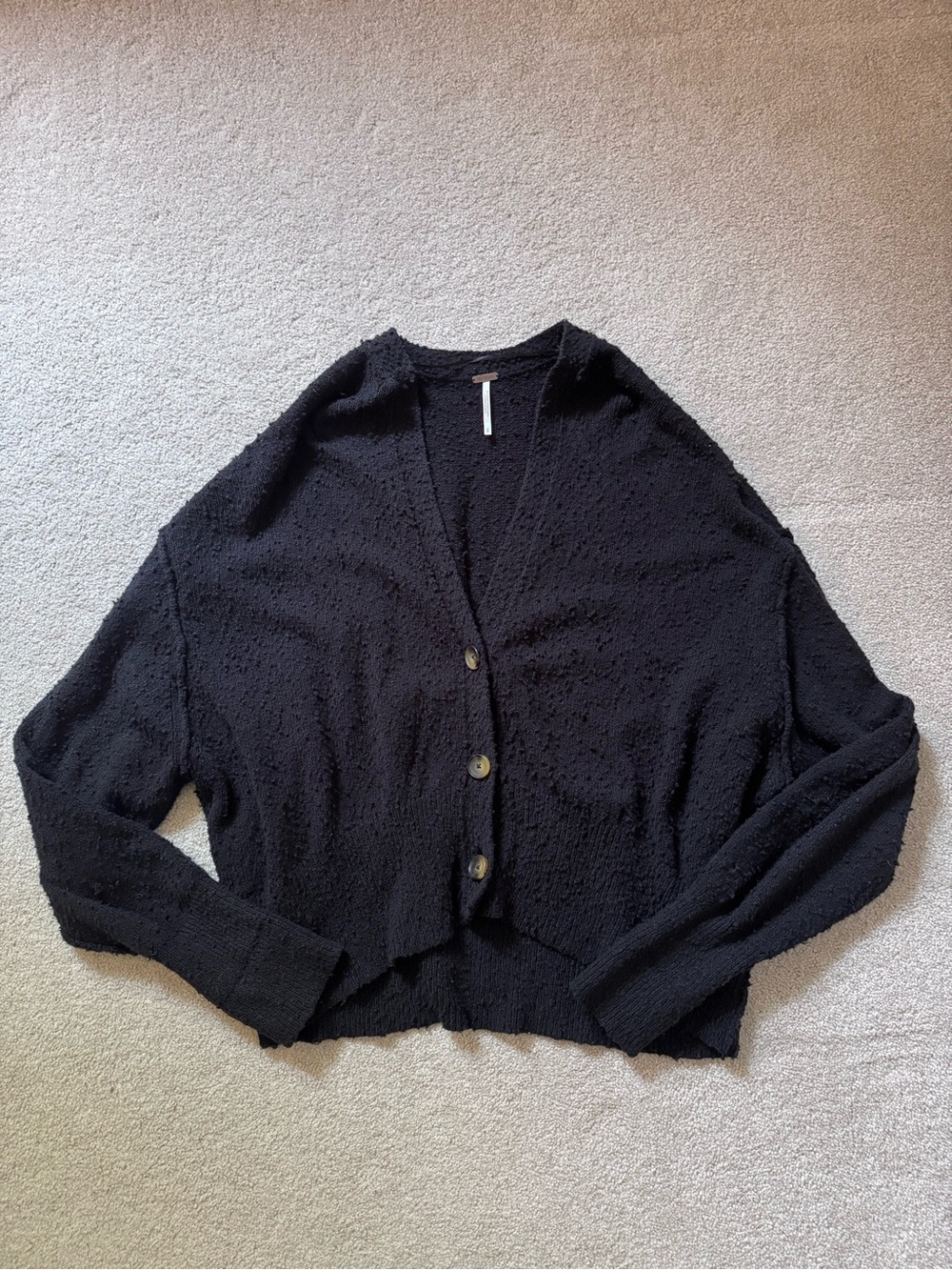 Free People Black Button-Front Cropped Cardigan